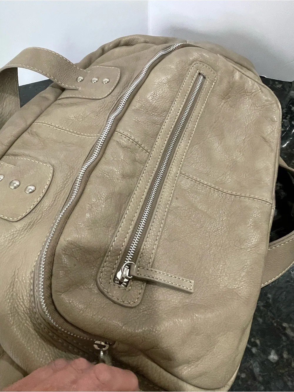 Valentina Leather Weekender Bag in Taupe Distressed Leather